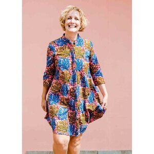 Zuri Kenya Arch Anemones Dress- Blue & Pink Abstract Print M RARE DISCONTINUED